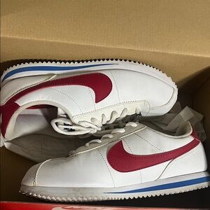 Nike White and Red Cortez Sneakers